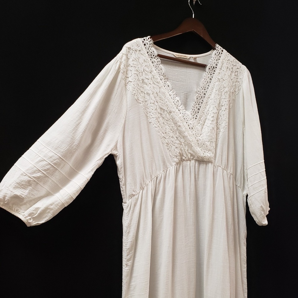 Soft Surroundings Women Lace Long Sleeve V Neck Sheer Dress Size L White Crochet - Picture 2 of 11